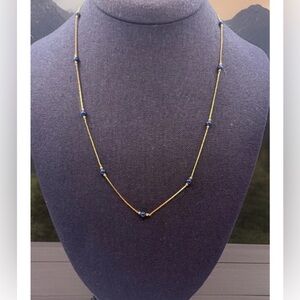 Vintage Monet Petite Navy Blue Bead Station Necklace Goldtone 20”